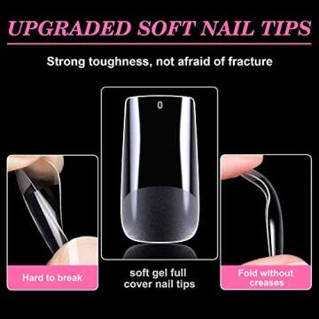 HIOTIOL Medium Square Nail Tips, 552Pcs Soft Gel Full Cover Nail Tips for Soak off Nail Extensions, ...