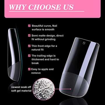 HIOTIOL Medium Square Nail Tips, 552Pcs Soft Gel Full Cover Nail Tips for Soak off Nail Extensions, Half Matte Clear False Gel Nail Tips for Nail Salons and DIY Nail Art, 12 Sizes