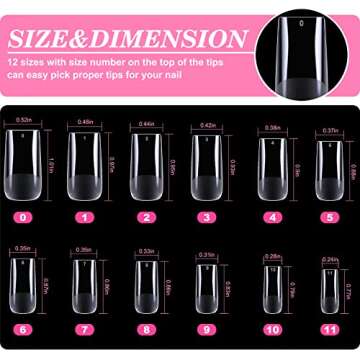 HIOTIOL Medium Square Nail Tips, 552Pcs Soft Gel Full Cover Nail Tips for Soak off Nail Extensions, Half Matte Clear False Gel Nail Tips for Nail Salons and DIY Nail Art, 12 Sizes
