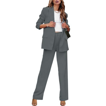 Luvamia 2 Piece Outfits for Women Dressy Blazer Jackets High Waisted Straight Leg Pants Suits Set Bu...