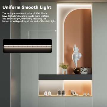 PAUTIX COB LED Strip Light White 5000K 20ft/6.1m,3087LEDs Super Bright 6000 Lumen,Dimmable 24V LED Tape Light with 3M Tape,RF Remote with Timer Function,48W Power Supply,for Bedroom,Home,Kitchen DIY