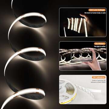 PAUTIX COB LED Strip Light White 5000K 20ft/6.1m,3087LEDs Super Bright 6000 Lumen,Dimmable 24V LED Tape Light with 3M Tape,RF Remote with Timer Function,48W Power Supply,for Bedroom,Home,Kitchen DIY