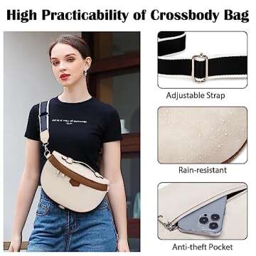 Eslcorri Crossbody Bags for Women - Fashion Sling Purse Shoulder Bag Fanny Pack Leather Causal Chest Bum Bag with Adjustable Wide Strap for Workout Traveling Running Shopping