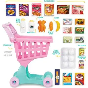 Play Circle Grocery Cart Toy with Food for Kids