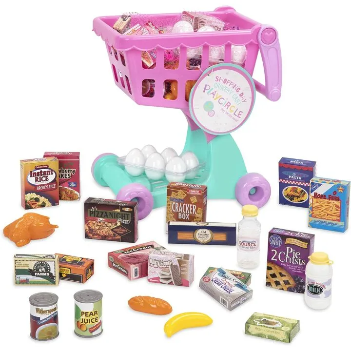 Play Circle Grocery Cart Toy with Food for Kids