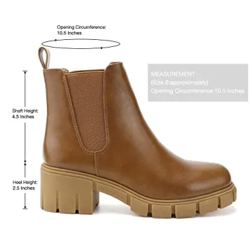 starmerx Women Platform Ankle Boots Elastic Chelsea Boots Mid Heel Slip on Booties (11,Brown)