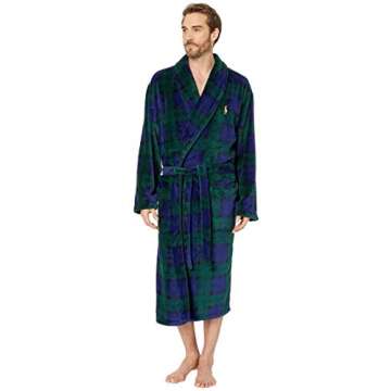 Polo Ralph Lauren Microfiber Plush Long Sleeve Shawl Collar Robe in Blackwatch Plaid
