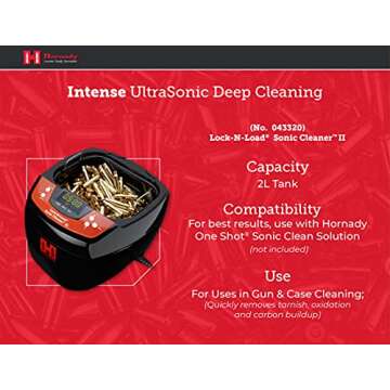 Hornady Lock-N-Load Sonic Cleaner 2L, 110V, 043320 - Premium Way to Clean Gun Parts & Bullet Casings - 80 Watt Heated Ultrasonic Cleaner Helps Remove Built-Up Carbon Residue with High Frequency Energy