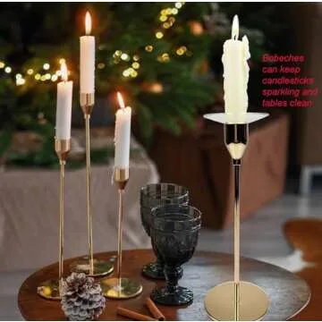 VGEUNA 12 Pieces Bent Glass Candle Bobeches, Candle Rings, Bobeches for Candlestick Holders (Round)