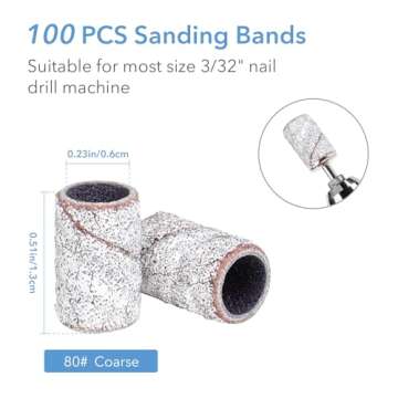 GazePlus 100 Pcs Sanding Bands for Nail Drill - Zebra Design, 80 Grit Coarse