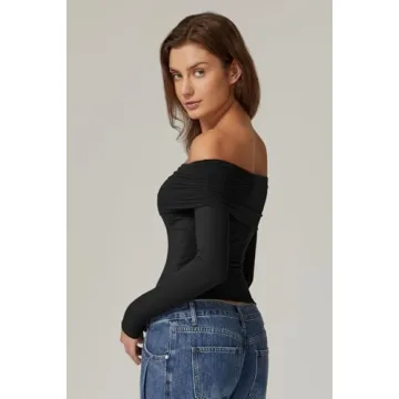 Stylish QINSEN Off Shoulder Long Sleeve Top for Women