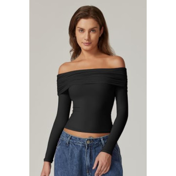 Stylish QINSEN Off Shoulder Long Sleeve Top for Women