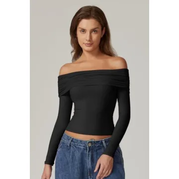 Stylish QINSEN Off Shoulder Long Sleeve Top for Women