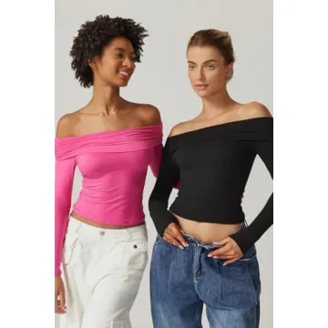 Stylish QINSEN Off Shoulder Long Sleeve Top for Women