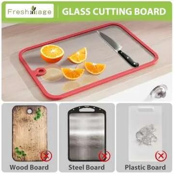 Cutting Board, Freshmage Glass Cutting Boards for Kitchen, 2Pcs Chopping Board Set with Non-Slip Edges & Hanging Hole, Dishwasher- Safe Clear Cutting Board for Countertop, Meal Prep & Serving