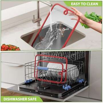 Cutting Board, Freshmage Glass Cutting Boards for Kitchen, 2Pcs Chopping Board Set with Non-Slip Edges & Hanging Hole, Dishwasher- Safe Clear Cutting Board for Countertop, Meal Prep & Serving