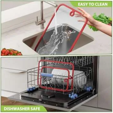 Cutting Board, Freshmage Glass Cutting Boards for Kitchen, 2Pcs Chopping Board Set with Non-Slip Edges & Hanging Hole, Dishwasher- Safe Clear Cutting Board for Countertop, Meal Prep & Serving