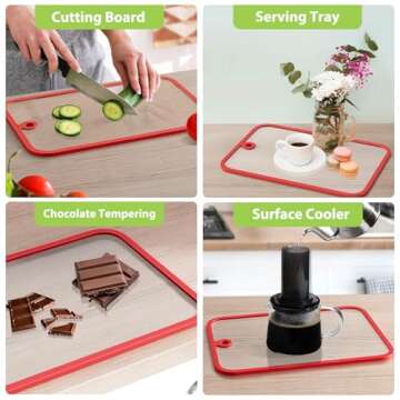Cutting Board, Freshmage Glass Cutting Boards for Kitchen, 2Pcs Chopping Board Set with Non-Slip Edges & Hanging Hole, Dishwasher- Safe Clear Cutting Board for Countertop, Meal Prep & Serving