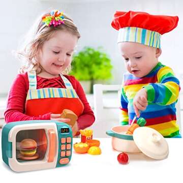 CUTE STONE Microwave Toys Kitchen Play Set, Kids Pretend Play Electronic Oven with Play Food, Kids C...