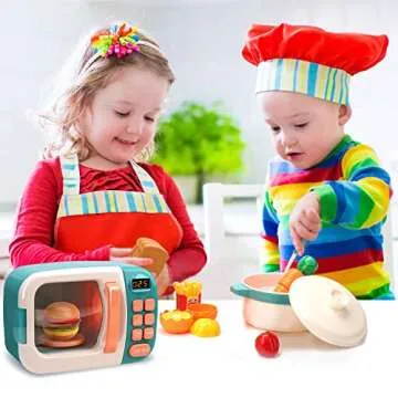 CUTE STONE Microwave Toys Kitchen Play Set, Kids Pretend Play Electronic Oven with Play Food, Kids C...