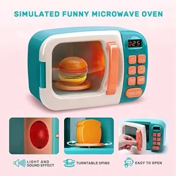 CUTE STONE Microwave Toys Kitchen Play Set, Kids Pretend Play Electronic Oven with Play Food, Kids Cookware Pot and Pan Toy Set, Cooking Utensils,Great Learning Kitchen Toys for Girls Boys