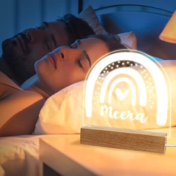 Personalized Watercolor Rainbow Acrylic LED Night Light for Kids
