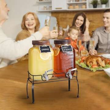 mustry Glass Drink Dispenser for Parties, 1 Gallon Beverage Dispenser with Stand and Spigot Solid Stainless Steel, Used as Lemonade Dispenser Sun Tea Jar Kombucha Jar, Set of 2