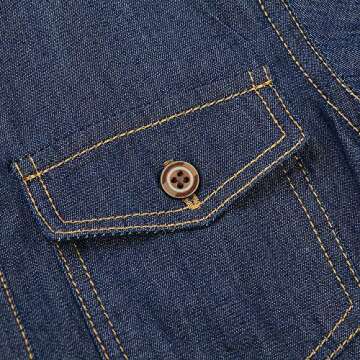 OCHENTA Boys Button Down Shirts Short Sleeve Lightweight Denim Western Work Cowboy Tops Dark Blue Tag 140-7-8Y