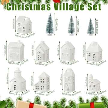 Leitee 22 Pcs Ceramic Christmas Village Set Include 9 Christmas Village Houses 13 Christmas Trees fo...