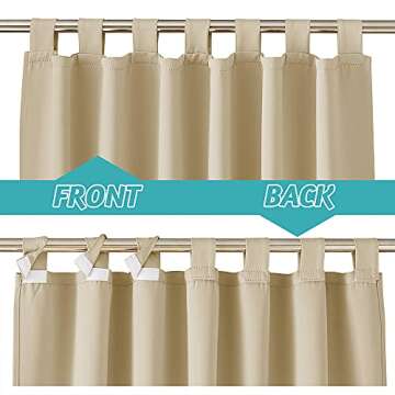RYB HOME Outdoor Curtains Waterproof 2 Panels - Detachable Top Blackout Privacy Patio Door Curtains for Gazebo Pool Hut Pavilion Gazebo Outdoor Shower, 52 inch Wide x 108 inches Long, Beige