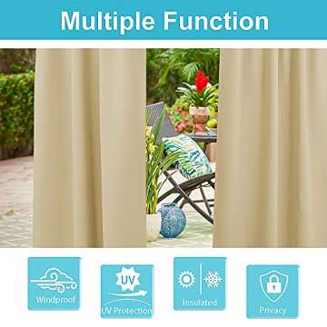 RYB HOME Outdoor Curtains Waterproof 2 Panels - Detachable Top Blackout Privacy Patio Door Curtains for Gazebo Pool Hut Pavilion Gazebo Outdoor Shower, 52 inch Wide x 108 inches Long, Beige