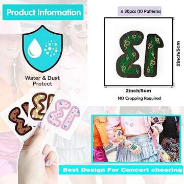 Tuoshei 30 Pcs Concert Merch,13 Temporary Tattoo,13 Tattoo, Hand tattoo, Star Temporary Tattoos, Concert Accessories for Singer Gifts