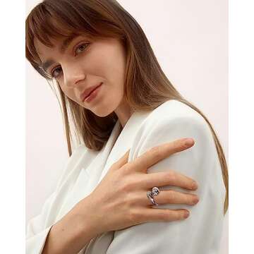 WOWORAMA Silver Chunky Rings for Women Bypass Dome Teardrop Rings Statement Band Rings Adjustable Op...
