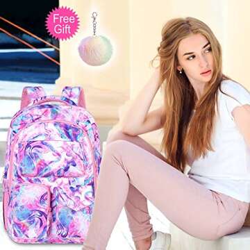 UFNDC Womens Laptop Backpack, 17" Waterproof Travel Computer Bookbag, Cute Anti Theft Pink Backpacks for College Teenagers Girls