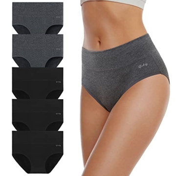 coskefy Women's High Waisted Cotton Underwear Soft Breathable Panties Stretch Briefs Seamless Ladies...