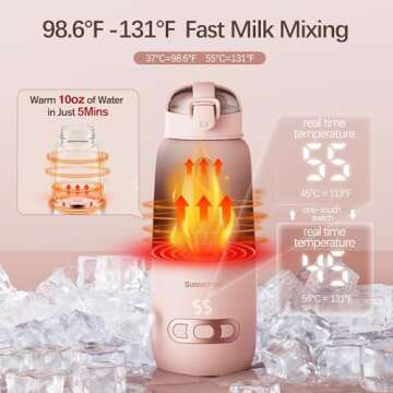 Portable Bottle Warmer for Travel, Baby Milk Warmer with 15000mAh Battery, Bib, Formula Dispenser fo...