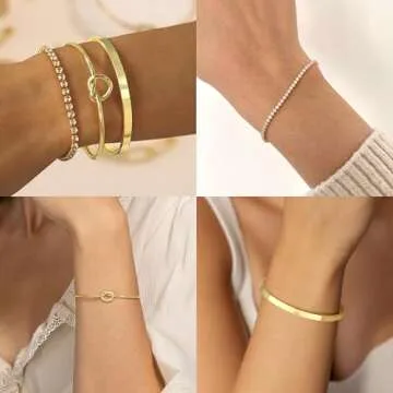 Zalcon Gold Stack Bangle Cuff Bracelets Set for Women