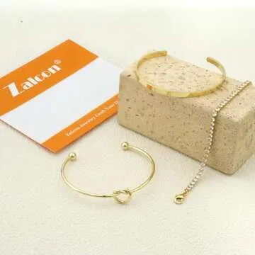 Zalcon Gold Stack Bangle Cuff Bracelets Set for Women