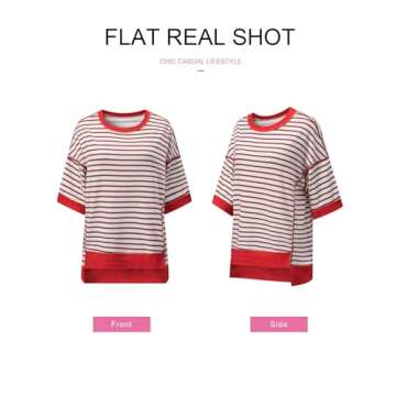 SHEWIN Spring Tops for Women 2025 Short Sleeve Shirts Trendy Loose Crewneck Oversized Tshirts Striped Color Block Cute Womens Fashion T Shirt Brown Stripe L