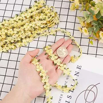 GORGECRAFT 5 Yards Flower Trim Ribbon Floral DIY Lace Applique Sewing Craft Lace Edge Trim for Wedding Dresses Embellishment DIY Party Decor Clothes, Yellow