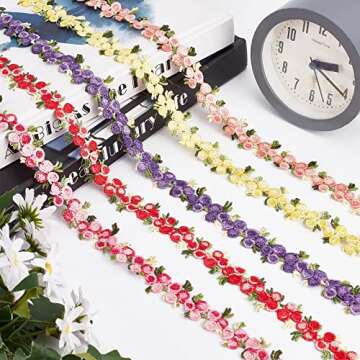 GORGECRAFT 5 Yards Flower Trim Ribbon Floral DIY Lace Applique Sewing Craft Lace Edge Trim for Wedding Dresses Embellishment DIY Party Decor Clothes, Yellow