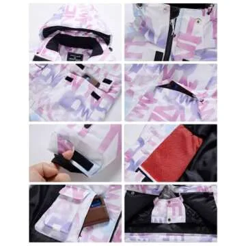 RIUIYELE Women's Ski Jackets and Pants Set Waterproof Insulated Snowsuit Winter Warm Skisuit Fashion Snowboarding Snow Coat (304+Light Pink,L)