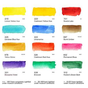 PHOENIX Artist Grade Watercolor Paint Set - 12 Colors Half Pans Palette Quality Pigment Watercolor T...