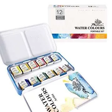 PHOENIX Artist Grade Watercolor Paint Set 12 Colors Half Pans