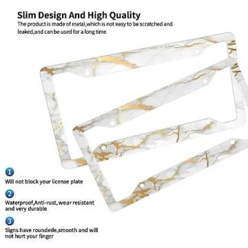 Marble Gold License Plate Frame 2 Pack License Plate Holder Universal Aluminum License Plate Cover Car Accessories Decor with Screw for Women Man 12.3 x 6.3 Inch