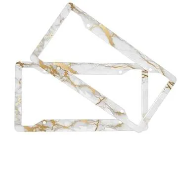 Marble Gold License Plate Frame 2 Pack License Plate Holder Universal Aluminum License Plate Cover Car Accessories Decor with Screw for Women Man 12.3 x 6.3 Inch