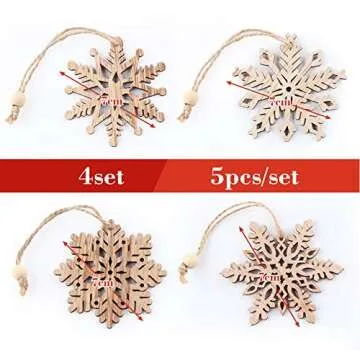 ilauke 20 pcs Unfinished Christmas Wood Snowflake Ornaments - 4 Style of Snowflake Ornaments Bulk wi...