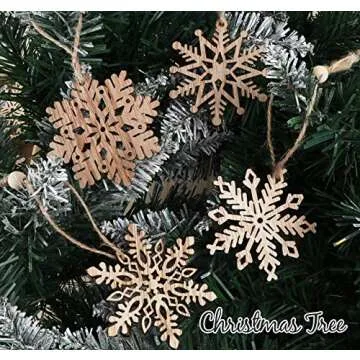 ilauke 20 pcs Unfinished Christmas Wood Snowflake Ornaments - 4 Style of Snowflake Ornaments Bulk with Twine, Christmas Tree Decorations Tags(2.75"-3.15")