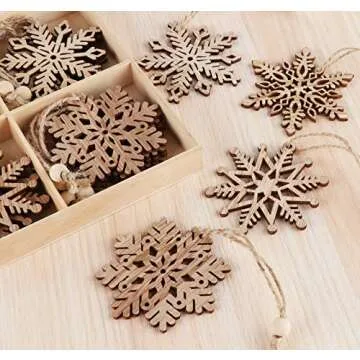 ilauke 20 pcs Unfinished Christmas Wood Snowflake Ornaments - 4 Style of Snowflake Ornaments Bulk with Twine, Christmas Tree Decorations Tags(2.75"-3.15")
