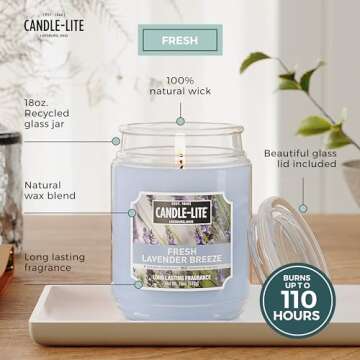 Candle-lite Scented Candles, Fresh Lavender Breeze, 18 oz Aromatherapy Candle with 110 Hour Burn Tim...